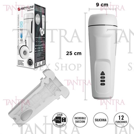Masturbador con 12 funciones de vibracion, 3 funciones de succion,funcion de sonido y carga USB